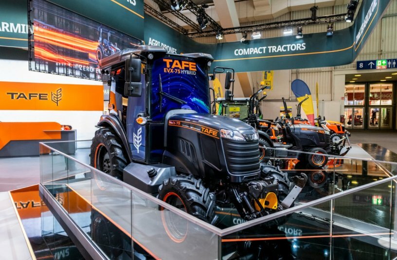 TAFE Tractors Reveals New Electric Hybrid Tractor EVX75 and Terra Vista Vision Guidance at Agritechnica 2025<br>IMAGE SOURCE: TAFE