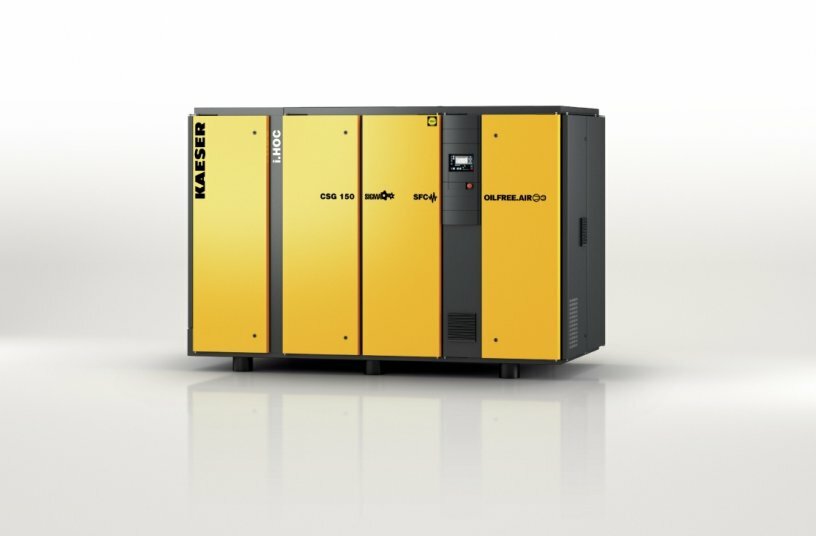 The CSG series (on the right with integrated i.HOC rotation dryer) delivers compressed air dependably and efficiently for oil-free applications.<br>IMAGE SOURCE: KAESER KOMPRESSOREN SE