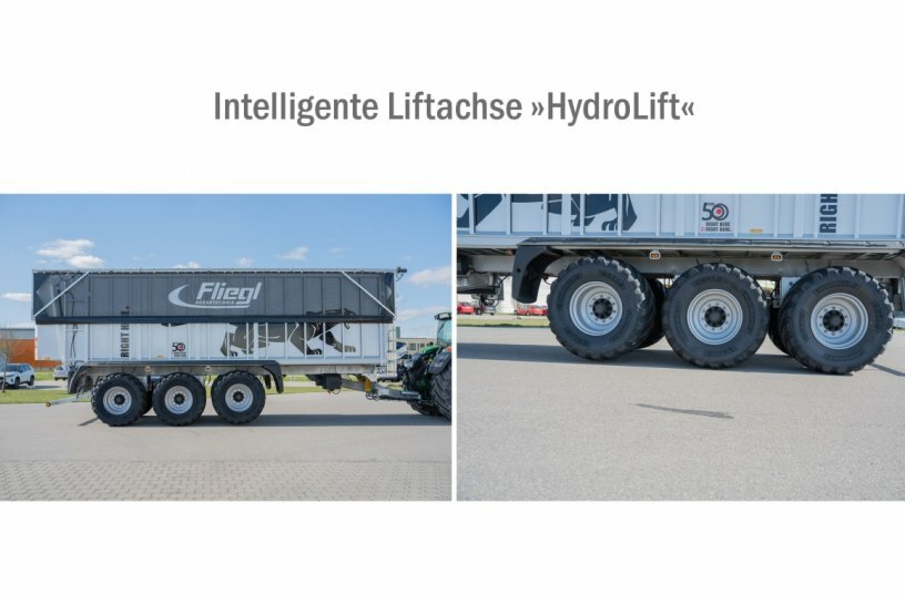 Fliegl Agrartechnik GmbH stellt die neue HydroLift Liftachse mit innovativer Stützlastsensorik für Tridem-Anhänger vor<br>BILDQUELLE: Fliegl Agrartechnik GmbH
