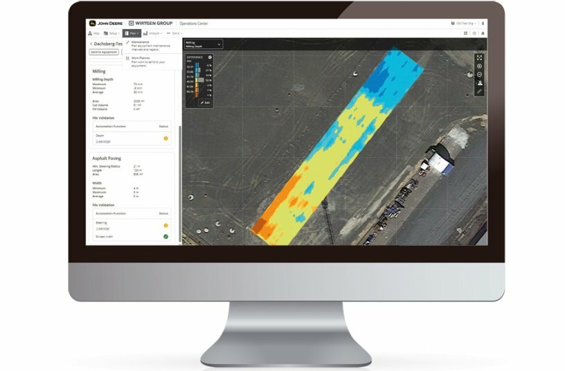 A core component of the Wirtgen Group Smart Automation in Roadbuilding solution is the Work Planner: As a digital tool in the John Deere Operations CenterTM, it analyses and checks whether the data from digital terrain models are usable for the automation process. <br>IMAGE SOURCE: WIRTGEN GROUP