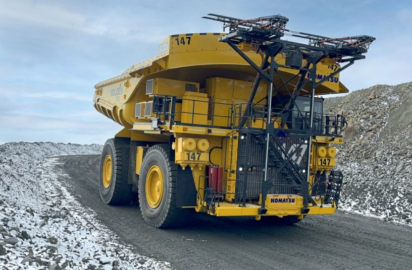 A Komatsu 930E diesel trolley PA truck at the Boliden Aitik Mine.<br>IMAGE SOURCE: Komatsu Europe International N.V.