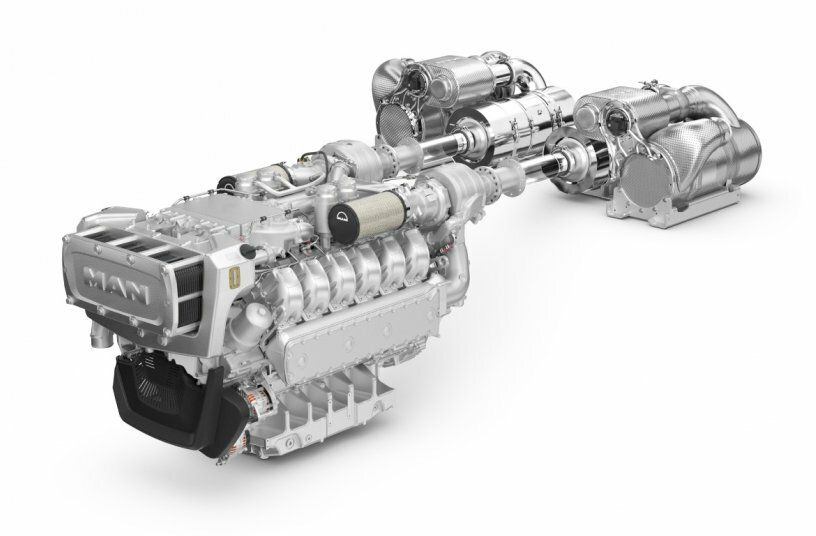 MAN Engines zeigt auf der SMM 2026 einen einstufige MAN D3872 für Heavy-Duty- oder Bordaggregats-Anwendungen. Die gezeigte Abgasnachbehandlung ist ebenfalls auf der Messe zu begutachten.<br>BILDQUELLE: MAN