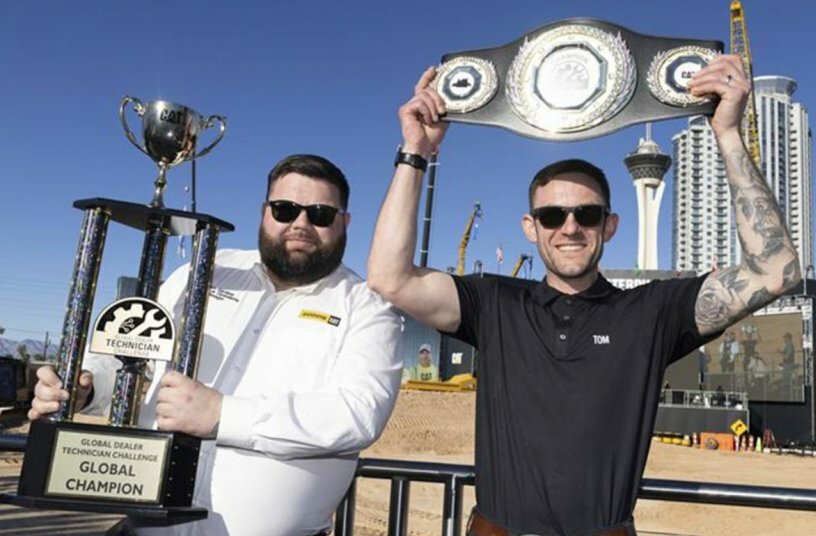 Tom March (right) from England won the inaugural Caterpillar Global Dealer Technician Challenge.<br>IMAGE SOURCE: Caterpillar