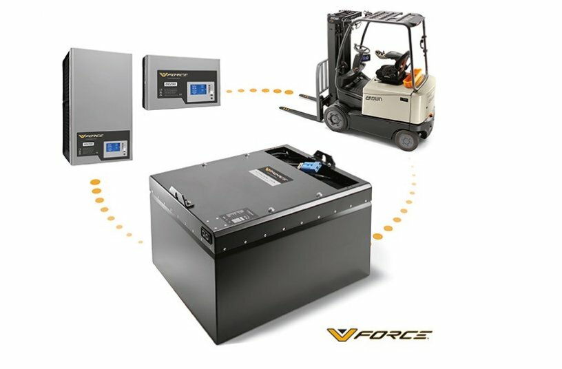 In 2020, Crown has launched its own V-Force® branded solutions for customers seeking to improve forklift performance by using lithium-ion technology.<br>IMAGE SOURCE: Crown
