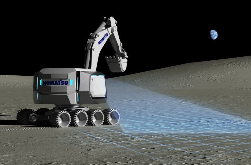 Anpassung von Baumaschinen für den Einsatz auf dem Mond  mit Hilfe der Technologie digitaler Zwillinge (Konzept)<br>BUILDQUELLE: Komatsu Europe International N.V.​ 