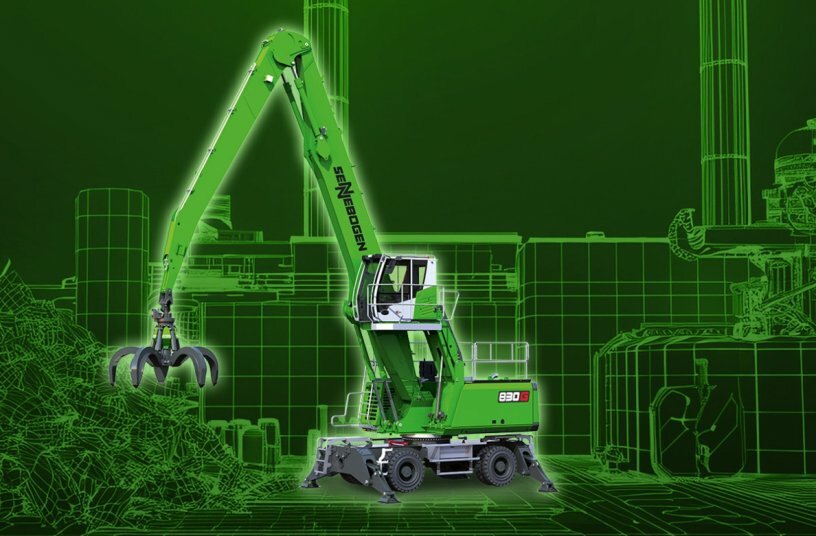 New recycling material handler of the 6th machine generation with 17 m reach: The SENNEBOGEN 830 G will be presented to the public at bauma, from April 7-13, 2025 at the outdoor area FM.712 at Messe München.<br>IMAGE SOURCE: SENNEBOGEN Maschinenfabrik GmbH