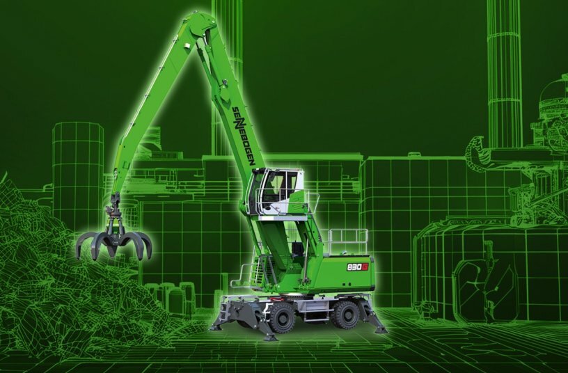 Neuer Recycling-Umschlagbagger der 6. Maschinengeneration mit 17 m Reichweite: Der SENNEBOGEN 830 G wird der Öffentlichkeit auf der bauma vorgestellt, von 07.- 13. April 2025 am Freigelände FM.712 der Messe München.<br>BILDQUELLE: SENNEBOGEN Maschinenfabrik GmbH