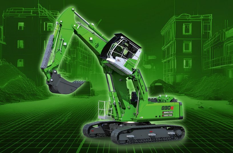 The SENNEBOGEN demolition machine 830 E Demolition Vario Tool is presented at bauma with the new digging boom and a digging bucket.<br>IMAGE SOURCE: Sennebogen