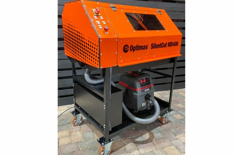 Die vollgekapselte Schneidemaschine SilentCut MR 400 wird auf dem Optimas Messestand vorgestellt.<br>BILDQUELLE: Optimas GmbH