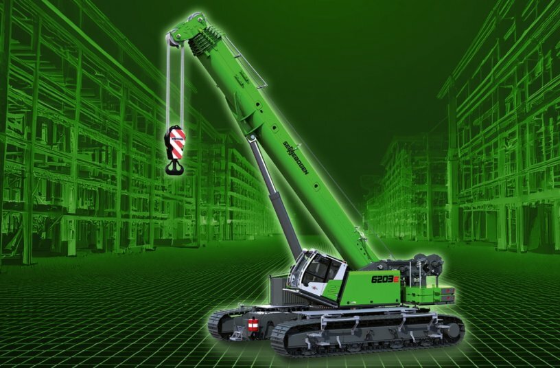 Der neue 200 Tonnen Raupen-Teleskopkran 6203 E von SENNEBOGEN feiert seine Messepremiere auf der bauma 2025 in München.<br>BILDQUELLE: SENNEBOGEN Maschinenfabrik GmbH