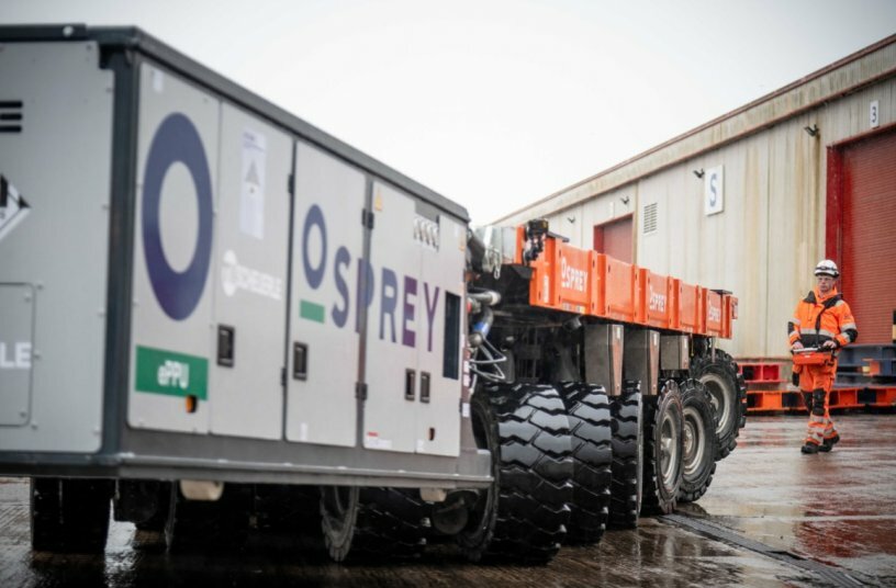 Osprey successfully completed the first known electric SPMT transport operation in the United Kingdom using TII SCHEUERLE's electric PowerPack Unit (ePPU).<br>IMAGE SOURCE: TII Group