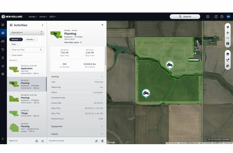 New Holland FieldOps desktop<br>IMAGE SOURCE: New Holland Agriculture