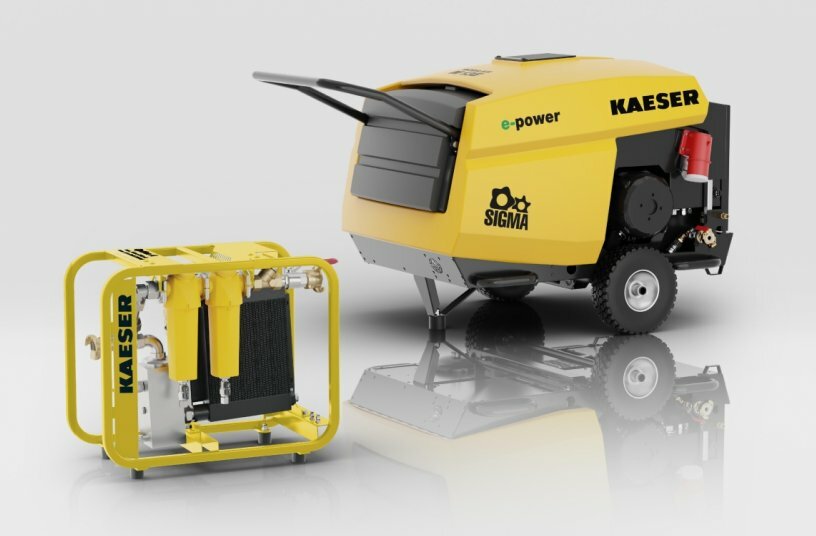 Practical support frame with compressed air aftercooler and microfilter combination for technically oil-free compressed air.<br>IMAGE SOURCE: KAESER KOMPRESSOREN SE