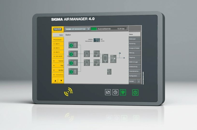 SAM 4.0: The Sigma Air Manager 4.0 (SAM 4.0) not only ensures highly efficient monitoring and control of all compressed air station components, it also enables them to take advantage of the future-oriented benefits that Industrie 4.0 has to offer.<br>IMAGE SOURCE: KAESER KOMPRESSOREN SE