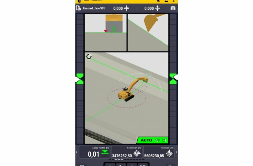 Links die 2D- und rechts die 3D-Anzeige für Bagger.<br>BILDQUELLE: Zeppelin
