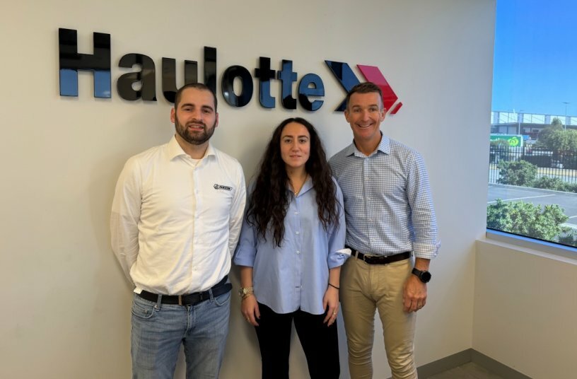 From left, Giacomo Bordignon, Area Manager Faresin Industries, Giulia Faresin, Vice President Faresin Industries and Keith Clarke General Manager of Haulotte Australia<br>IMAGE SOURCE: Faresin Industries S.p.A.