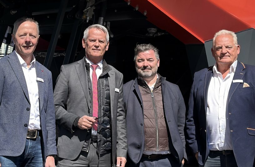 SBM management expressed satisfaction with the trade show (from left): Ernst Stöttinger, Sales Director for Concrete Mixing Technology; SBM Managing Director Erwin Schneller; Helmut Haider, Sales Director for Mobile Processing; and Michael Brookshaw, International Sales Manager for Mobile Processing.<br>IMAGE SOURCE: SBM Mineral Processing