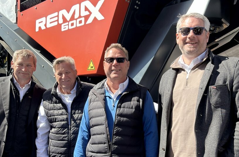The Team U.S. at SBM (from left): SBM Regional Director for Processing Norbert Dieplinger and Stuart Gamble, Regional Sales Manager Processing North America, as well as Stewart Bentley, Regional Sales Manager Concrete North America, and SBM Regional Director for Concrete Mixing Technology Gerhard Mittendorfer.<br>IMAGE SOURCE: SBM Mineral Processing