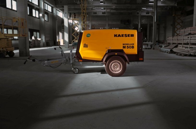 E-Power aus dem Akku: Die Studie M50B öffnet das Tor zur Zukunft von Baukompressoren.<br>BILDQUELLE: KAESER KOMPRESSOREN SE