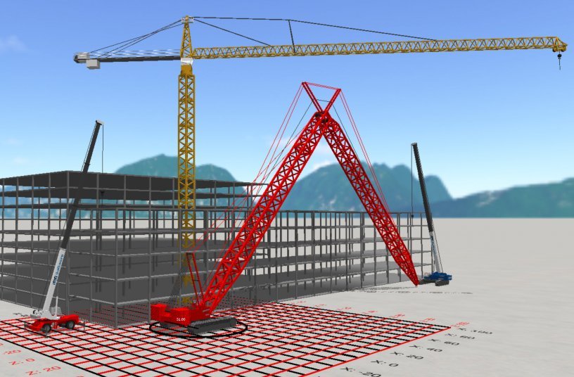 3D Lift Plan Knife jack lattice boom, DICA outrigger pads<br>IMAGE SOURCE: www.dicausa.com