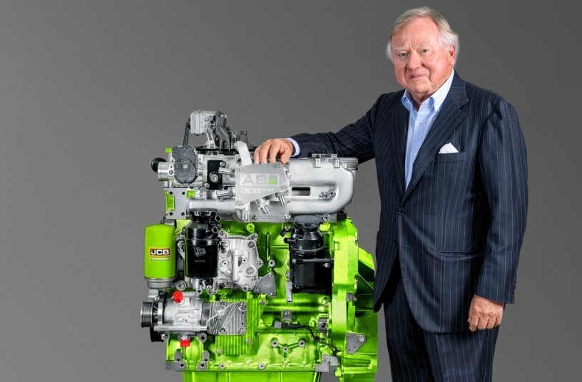 Lord Bamford and the JCB hydrogen engine<br>IMAGE SOURCE: JCB