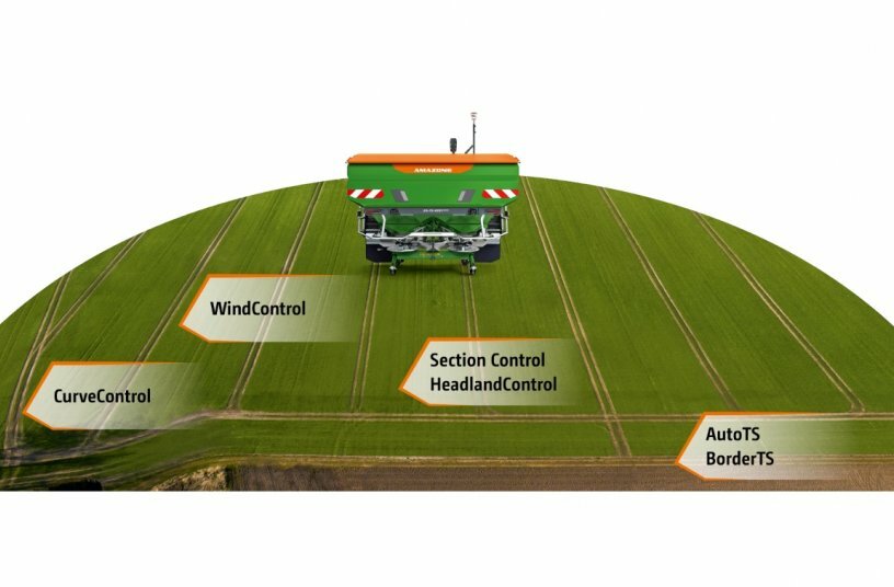 Permanent optimisation of all systems by AutoSpread – automatic determination of the actual switch points for Section Control<br>IMAGE SOURCE: AMAZONEN-WERKE H. DREYER SE & Co. KG