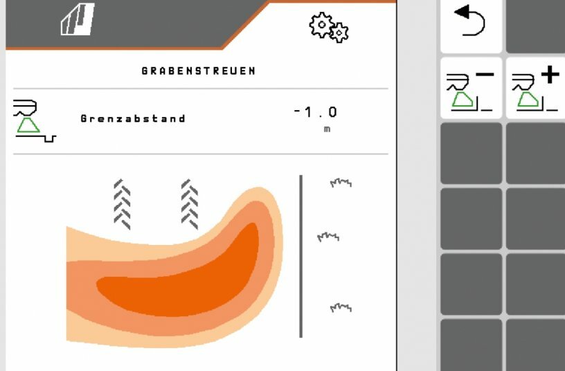 Intuitive und variable Einstellung des Grenzstreuens. Einfach gewünschtes Ergebnis eingeben und losfahren.<br>BILDQUELLE: AMAZONEN-WERKE H. DREYER SE & Co. KG
