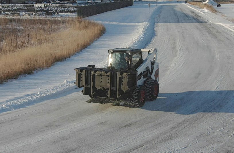 Virnig Manufacturing Skid Steer Salt Spreader<br>IMAGE SOURCE: Virnig Manufacturing