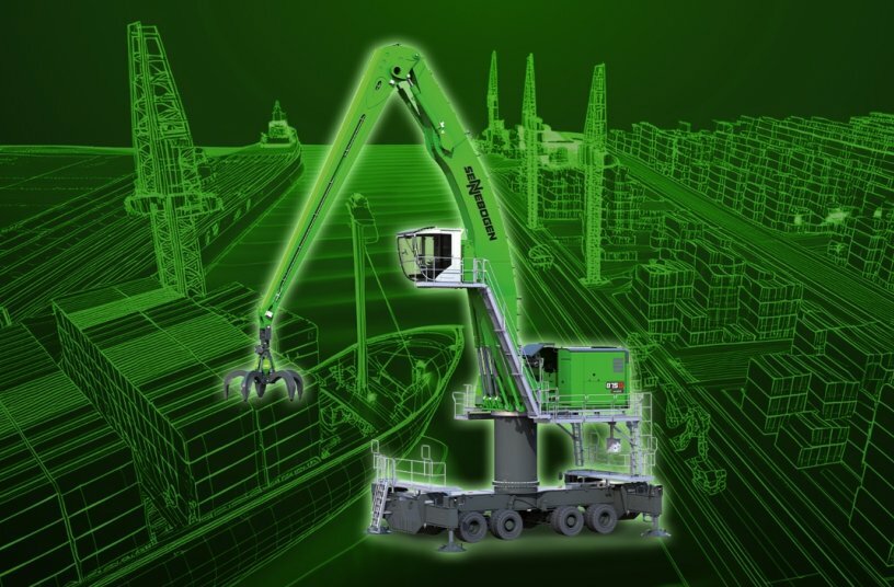 SENNEBOGEN bringt zur bauma 2025 den neuen Hafenumschlagbagger der G-Serie mit Green Hybrid Energierückgewinnungssystem, den 875 G Hybrid, auf den Markt.<br>BILDQUELLE: SENNEBOGEN Maschinenfabrik GmbH