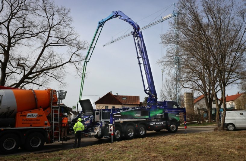 Volvo Trucks and Putzmeister have developed a fully electric alternative for pumping concrete.<br>IMAGE SOURCE: Putzmeister