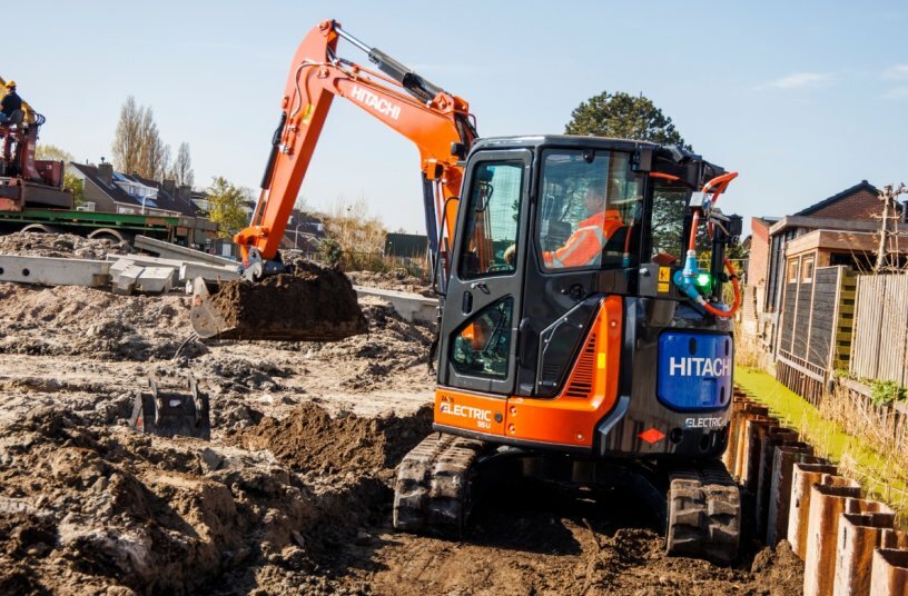 Hitachi five-tonne battery-powered excavator on display at Bauma