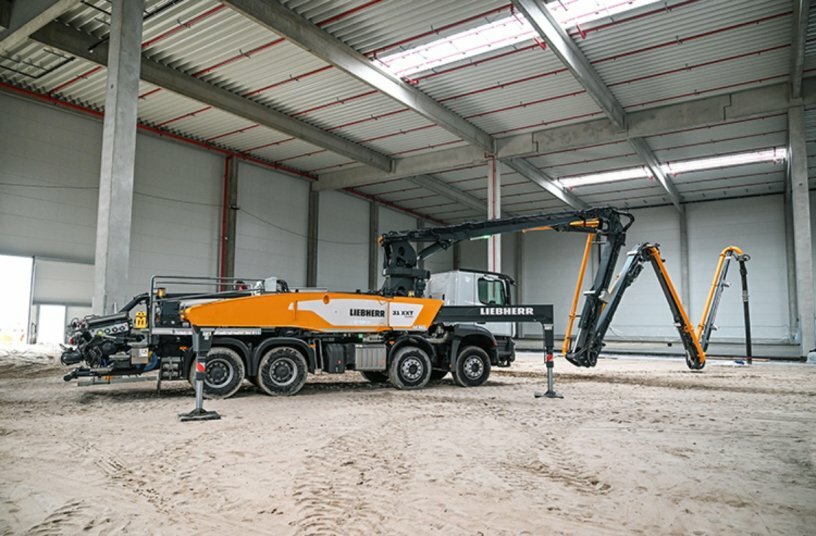 The new truck mounted concrete pump 31 XXT's benefits come to the fore, especially in buildings.<br>IMAGE SOURCE: Liebherr-Mischtechnik GmbH