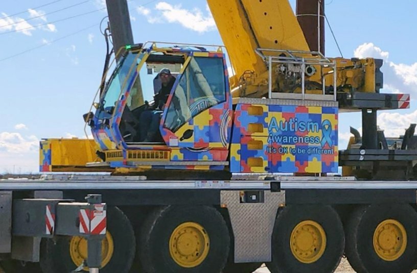 Nimble Crane to shine light on Autism Awareness Month with vibrant crane wrap<br>IMAGE SOURCE: Manitowoc