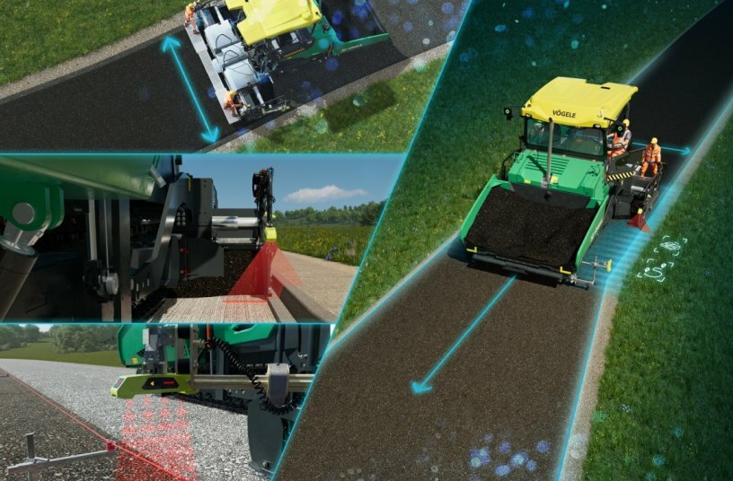 Sind auf Baustellen physische Referenzen wie Kanten, Leitdrähte oder Borde vorhanden, können Bediener die Lenk- und Breitenautomatik AutoTrac nutzen.<br>BILDQUELLE: WIRTGEN GROUP