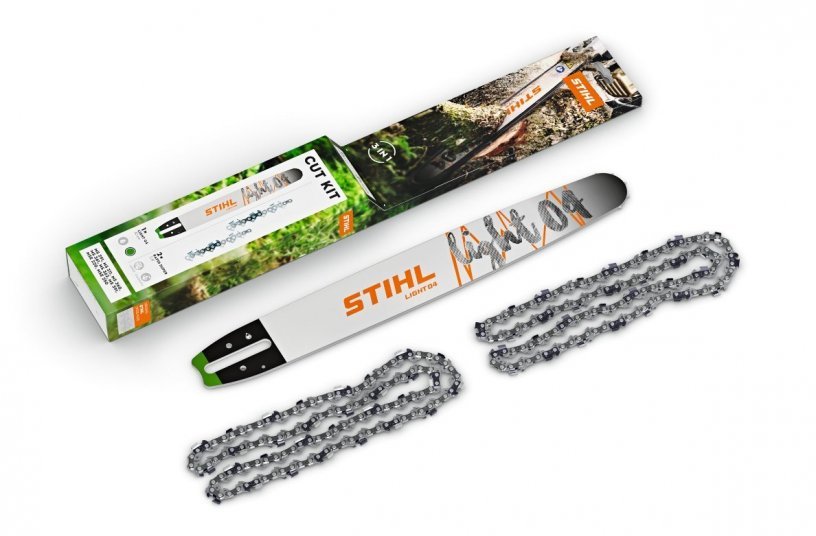 For easy replacement of the cutting attachment on chainsaws or the GTA 26 garden pruner, STIHL offers tool-specific combinations of two replacement saw chains and a guide bar by way of the Cut Kits.<br>IMAGE SOURCE: STIHL