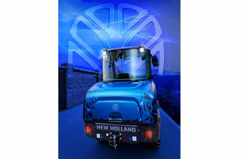 New Holland Construction W40X Electric Power compact wheel loader front view.<br>IMAGE SOURCE: CNH Industrial N.V.