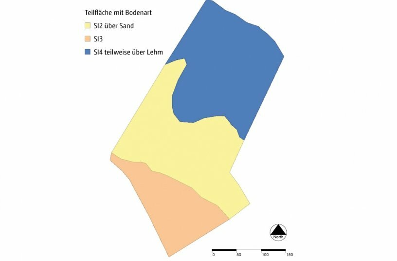 Darstellung der teilflächenspezifischen Bodenart nach der Datenfusion.<br>BILDQUELLE: AMAZONEN-WERKE H. DREYER SE & Co. KG