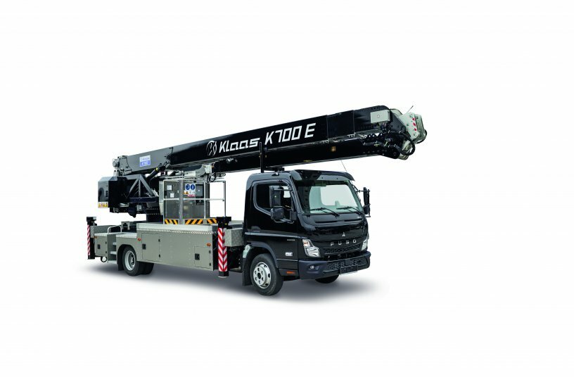 The compact 7.5-tonne truck crane is the first Klaas truck crane to operate with a battery-powered electric motor.<br>IMAGE SOURCE: Klaas Service- und Vertriebs GmbH