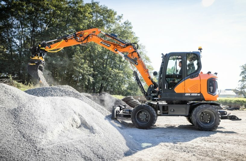 Develon DX100W-7 Wheeled Excavator for Urban Work<br>IMAGE SOURCE: DEVELON