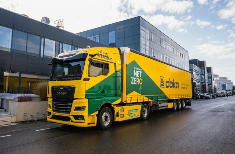 The electrification of vehicle fleets is a key lever of Doka’s sustainability strategy.<br>IMAGE SOURCE: Doka GmbH
