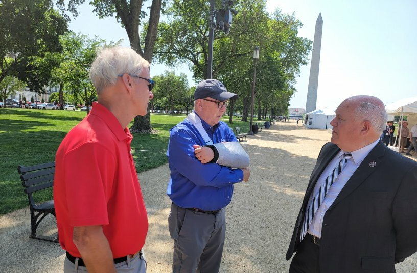 John McClelland, ARA vice president for government affairs, visits with U.S. Representative Ron Estes (KS) during the Celebration of Construction event in Washington D.C. <br>IMAGE SOURCE: The American Rental Association