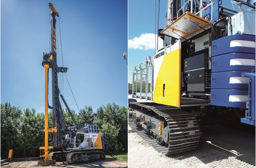 With more than 400 kW of drive power, the new eBG 33 is located in the middle segment of the drill rig series. Instead of the diesel engine, an electric motor was installed, and the power distribution is located where the tank actually is. A transformer provides the different voltages for the electrical control components. <br>Image source: BAUER Group  