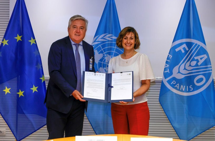 Beth Bechdol, FAO Deputy Director-General, and Carlo Lambro, CEMA Vice President<br>IMAGE SOURCE: © FAO
