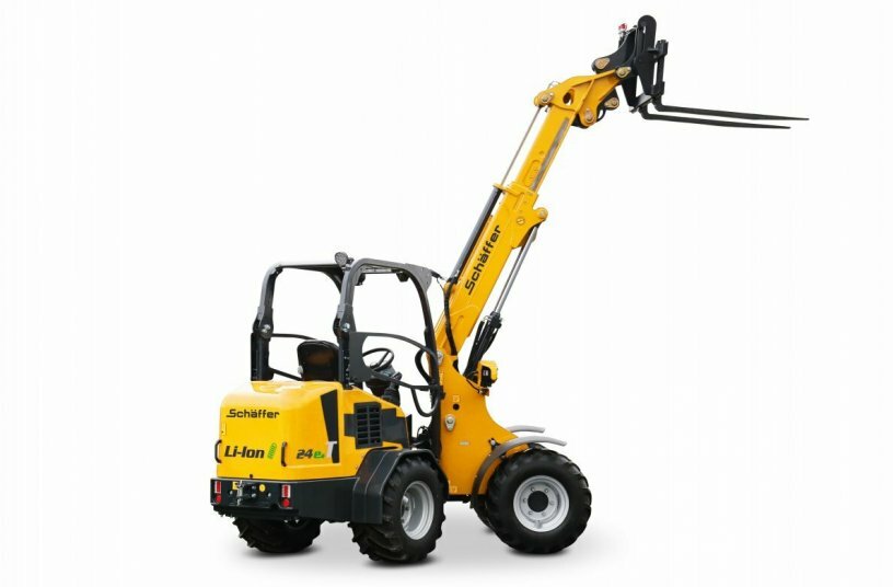 Schäffer presents the 24e T, the telescopic wheel loader counterpart of its 24e electric loader. The increased reach of the telescopic arm significantly expands the range of applications.<br>IMAGE SOURCE: Schäffer Maschinenfabrik GmbH