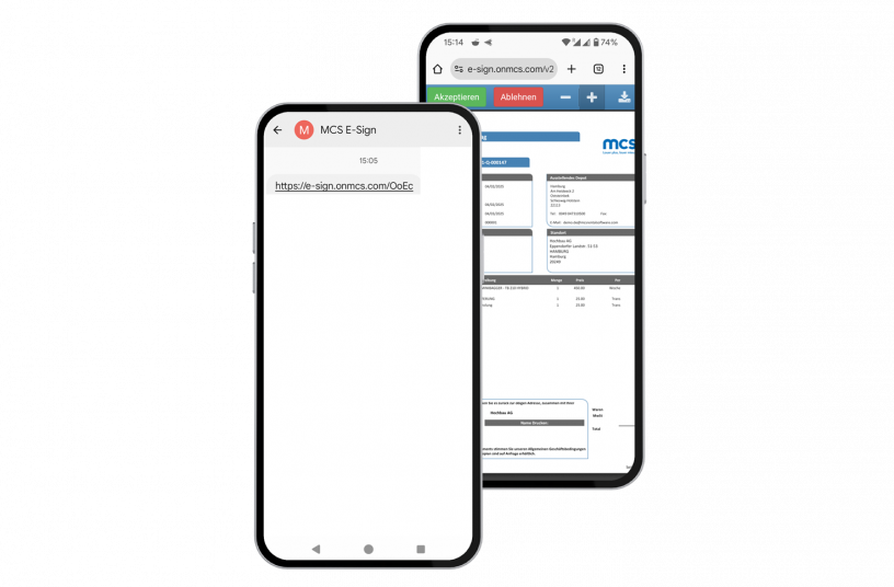 eSign via SMS<br>BILDQUELLE: MCS Rental Software GmbH