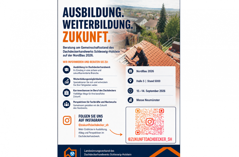 Gemeinschaftsstand Nordbau 2026<br>BILDQUELLE: Landesinnungsverband des Dachdeckerhandwerks Schleswig-Holstein