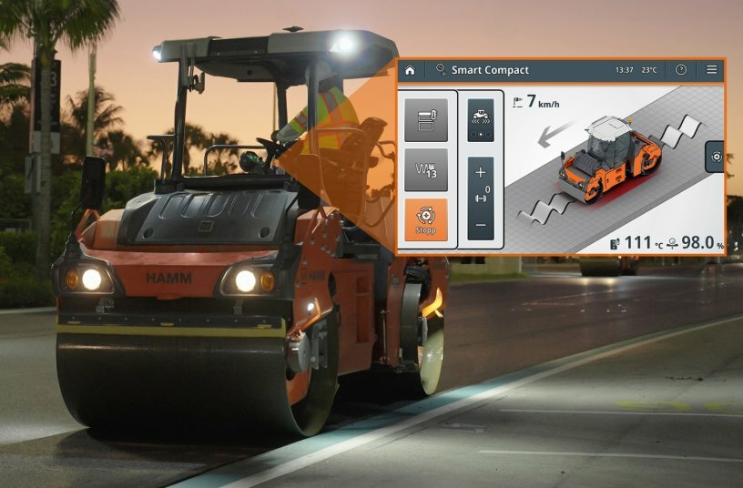Smart Compact Pro from Hamm integrates real-time density into automated compaction for the first time.<br>IMAGE SOURCE: WIRTGEN GROUP