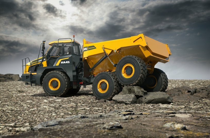 Die Fahrwerkskonstruktion erleichtert dank des Fehlens durchgehender Achsen das Vorankommen im Gelände.<br>BILDQUELLE: Hyundai Construction Equipment Europe