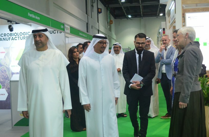 His Excellency Dawoud Al Hajri, Director General of Dubai Municipality walk through with Ahmed Khalil Portfolio Director of AgraME<br>IMAGE SOURCE: Yardstick Marketing Management, AgraME