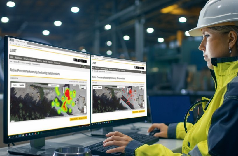 Using the incident map, the Liebherr wheel loader operator can identify risk zones on the site and implement measures to avoid accidents. <br> Image source: Liebherr-International Deutschland GmbH 